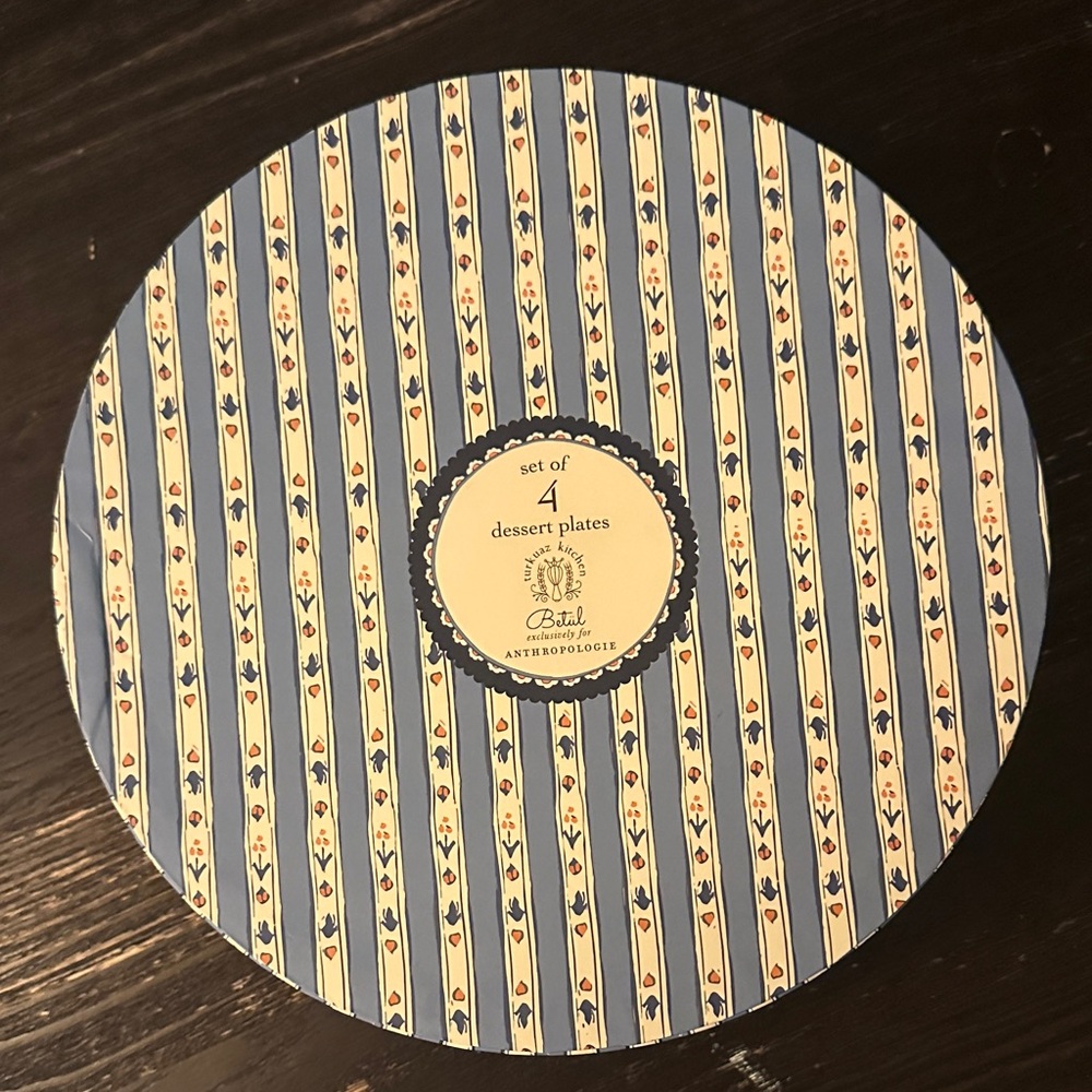 Anthropologie Blue and Cream Striped Dessert Plates